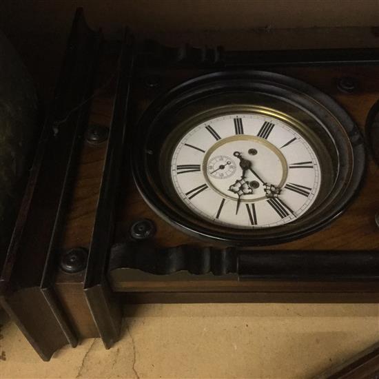 A late 19th century walnut and ebony Vienna wall clock, 3ft 10in.